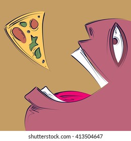 Character Eating Pizza (Vector Art)