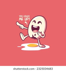 A Character egg cracked after laughing. Funny, food design concept.