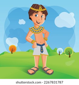 Character from Egypt dressed in the traditional way as a pharaon of the Ancient Egypt. Vector Illustration