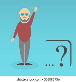 Character of elderly professor. Can be used for infographic, school book design, magazines and web design. Vector illustration. In flat design. Pose 4.