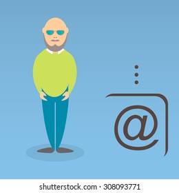 Character of elderly professor. Can be used for infographic, school book design, magazines and web design. Vector illustration. In flat design. Pose 6.