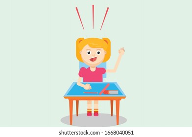 A character of an elementary girl student got an idea, school theme. Simple character vector illustration, this illustration can use as a sticker also.