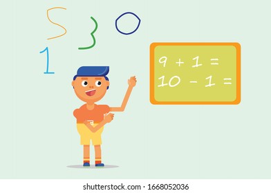 Carácter de un estudiante de primaria que está aprendiendo a contar, tema escolar. Simple ilustración vectorial de caracteres, esta ilustración también puede utilizarse como pegatina.