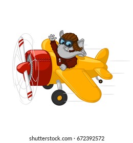 Character. Elephant is flying on an airplane. Big collection of isolated elephants. Vector, cartoon.