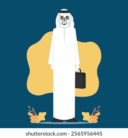 Character of an Emirati and Gulf man wearing a traditional dress Businessman carrying a bag