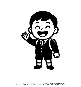 personagem emoção menino na escola uniforme alegria vetor no fundo branco ícone Vetor personagem com emoção