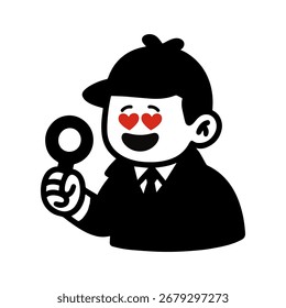 personagem emoção detetive amor vetor no fundo branco ícone Vetor personagem com emoção