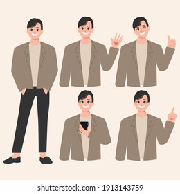 El carácter para las emociones, las caras y la acción son un hombre apuesto.