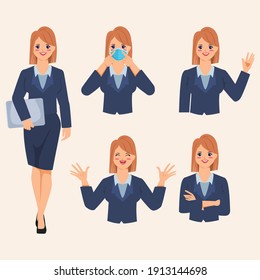 Character for emotions faces cute beautiful woman.
