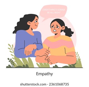 Character with empathy. Woman with deep understanding of emotions and sympathy. Self-development , positive psychology and mindfulness. Flat vector illustration