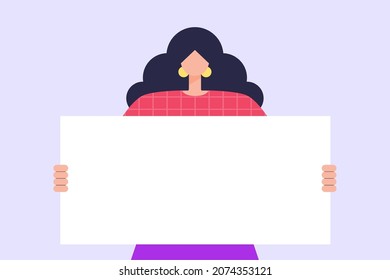 Character with empty banner, placard, poster. Vector illustration in a flat style