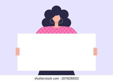 Character with empty banner, placard, poster. Vector illustration in a flat style