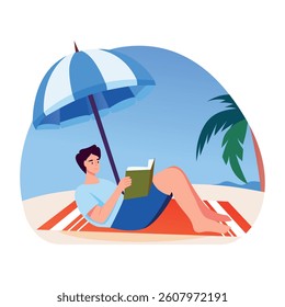 A character enjoying beach vacation, flat style illustration