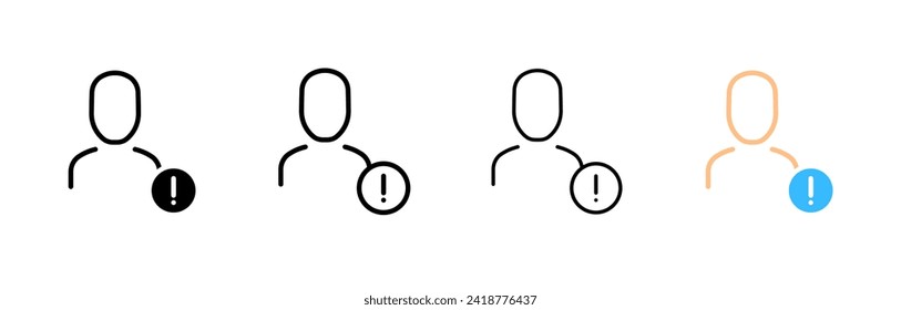 Character and exclamation mark icons. Silhouette, linear, and flat style. Vector icons.