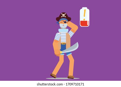 A character of an exhausted boy with a pirate costume. Halloween theme. Simple character vector illustration, this illustration can use as a sticker also.