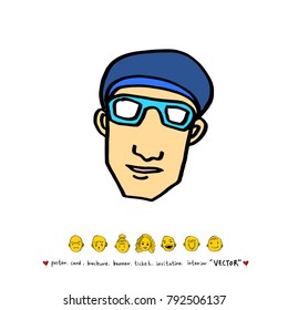 Character expression / Hand drawn face illustrations - vector