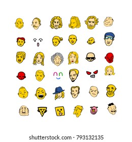 Character expression / Hand drawn face illustrations - vector