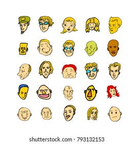 Character expression / Hand drawn face illustrations - vector