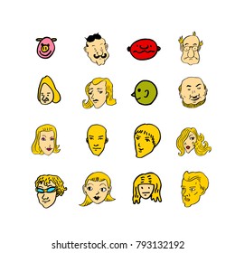 Character expression / Hand drawn face illustrations - vector