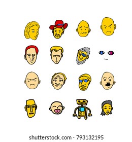 Character expression / Hand drawn face illustrations - vector