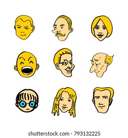 Character expression / Hand drawn face illustrations - vector