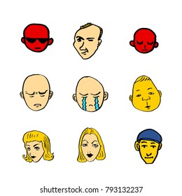 Character expression / Hand drawn face illustrations - vector