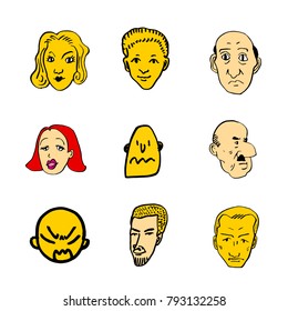 Character expression / Hand drawn face illustrations - vector