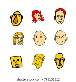 Character expression / Hand drawn face illustrations - vector