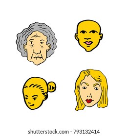 Character expression / Hand drawn face illustrations - vector