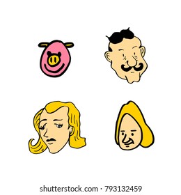 Character expression / Hand drawn face illustrations - vector