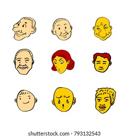 Character expression / Hand drawn face illustrations - vector