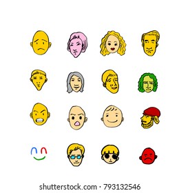Character expression / Hand drawn face illustrations - vector