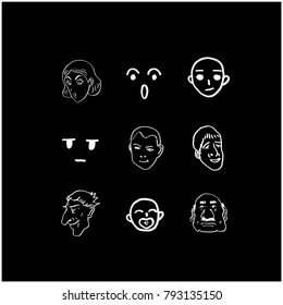 Character expression / Hand drawn face illustrations - vector