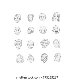 Character expression / Hand drawn face illustrations - vector