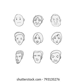 Character expression / Hand drawn face illustrations - vector