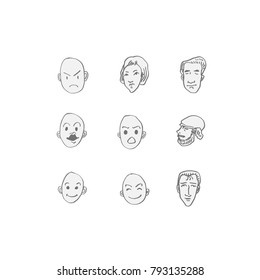 Character expression / Hand drawn face illustrations - vector