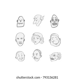 Character expression / Hand drawn face illustrations - vector