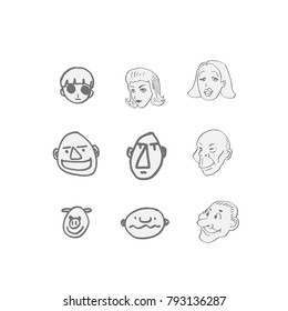 Character expression / Hand drawn face illustrations - vector