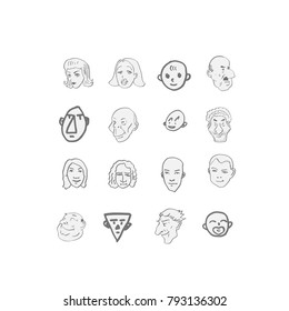 Character expression / Hand drawn face illustrations - vector