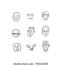 Character expression / Hand drawn face illustrations - vector