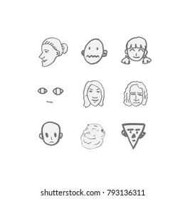 Character expression / Hand drawn face illustrations - vector