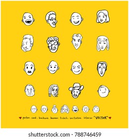 Character expression set / Hand drawn face illustrations - vector