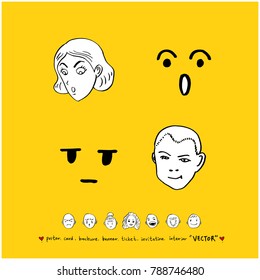 Character expression set / Hand drawn face illustrations - vector