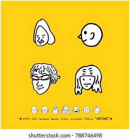 Character expression set / Hand drawn face illustrations - vector