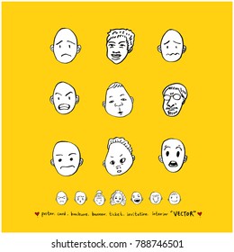 Character expression set / Hand drawn face illustrations - vector