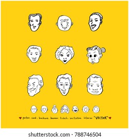 Character expression set / Hand drawn face illustrations - vector