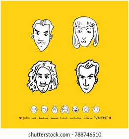 Character expression set / Hand drawn face illustrations - vector