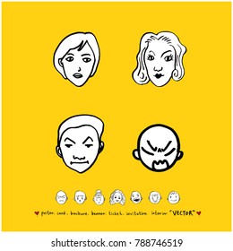Character expression set / Hand drawn face illustrations - vector