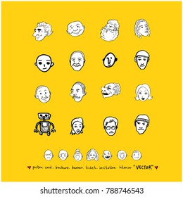 Character expression set / Hand drawn face illustrations - vector