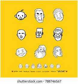 Character expression set / Hand drawn face illustrations - vector